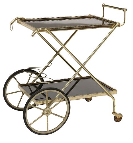 FRENCH MODERN SMOKED GLASS BAR CART