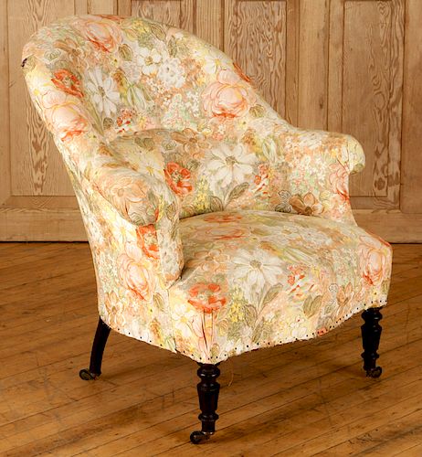 FRENCH NAPOLEON III UPHOLSTERED ARM
