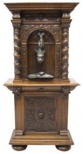 FRENCH OAK CABINET WITH PEWTER