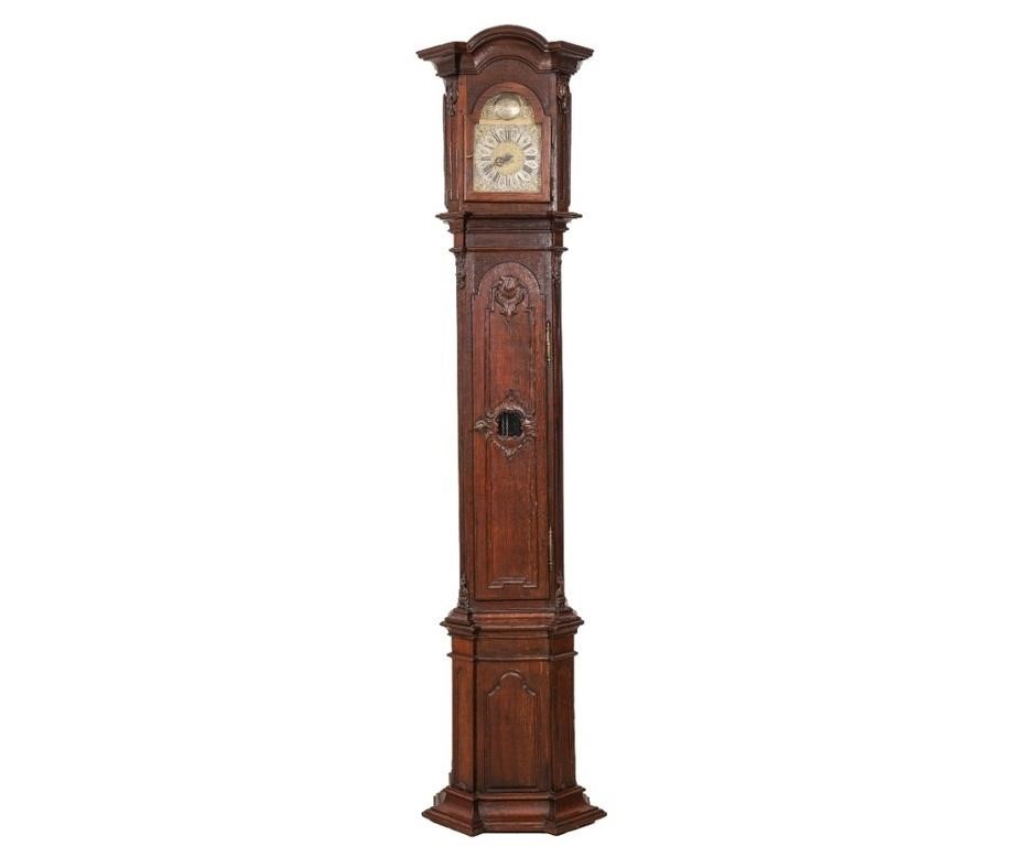 French oak carved tall case clock