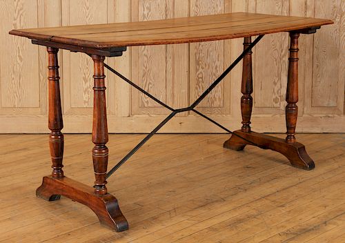 FRENCH OAK TRESTLE TABLE TURNED