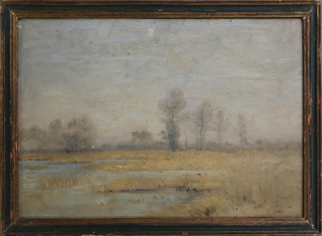French oil on board fall marsh