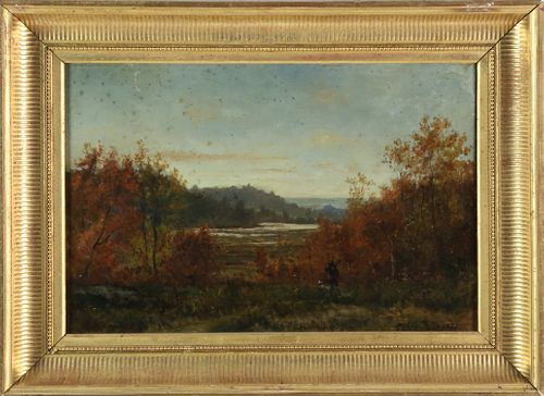 FRENCH OIL ON CANVAS "HUNTER WITH