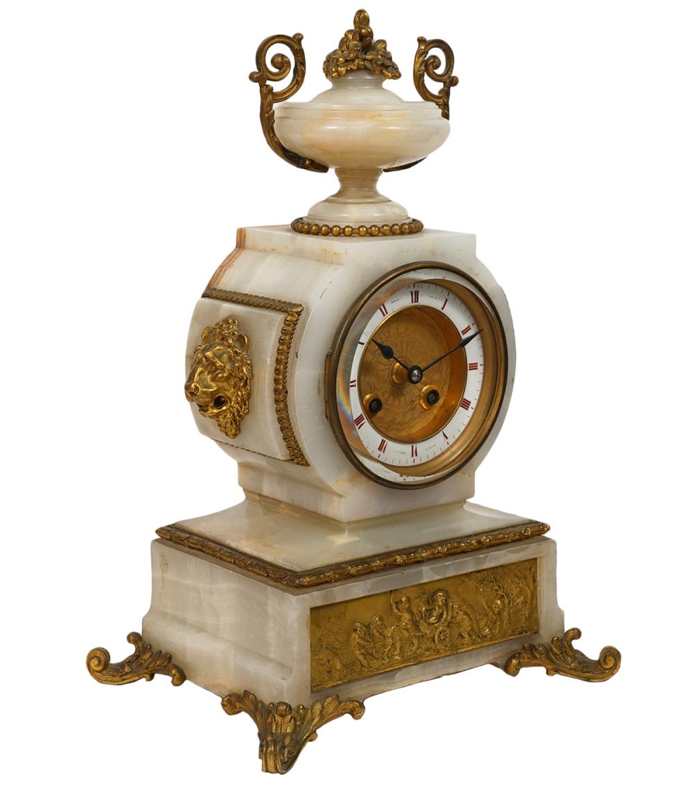 FRENCH ONYX & GILT METAL MANTEL