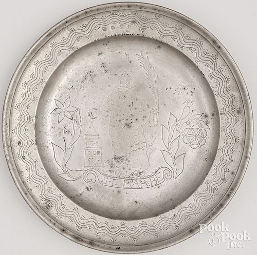 FRENCH OR BELGIAN PEWTER DISH, LATE