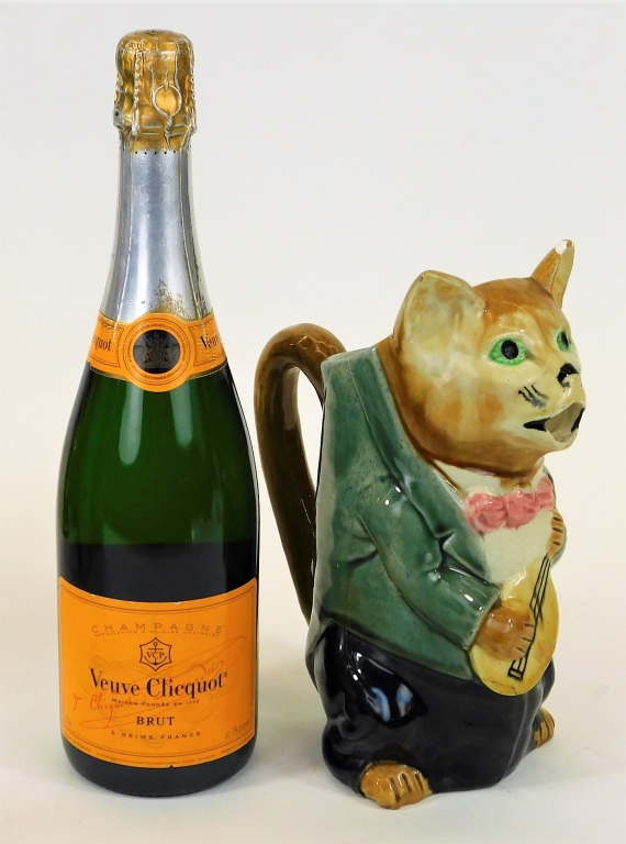 FRENCH ORCHIES MAJOLICA FIGURAL CAT
