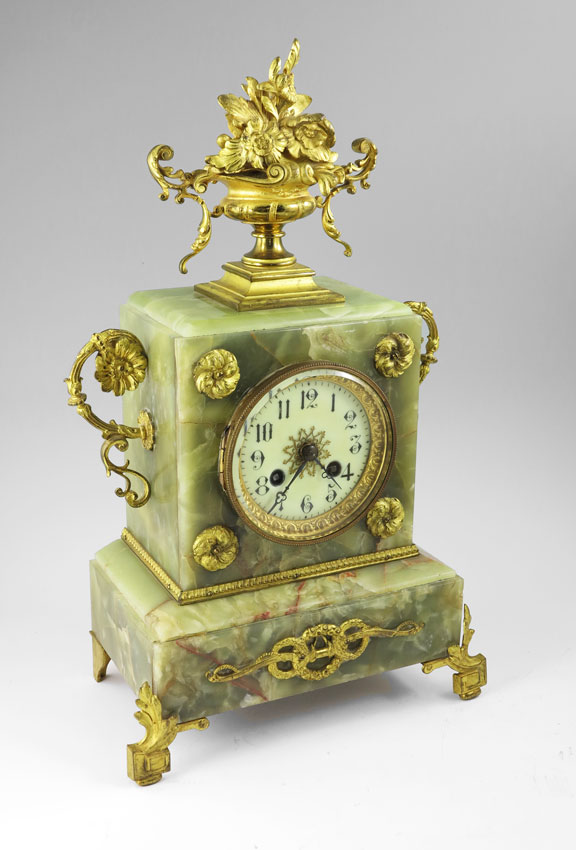 FRENCH ORMOLU AND GREEN ONYX MANTLE