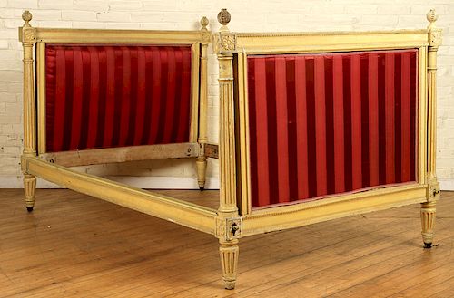 FRENCH PAINTED AND CARVED BED CIRCA