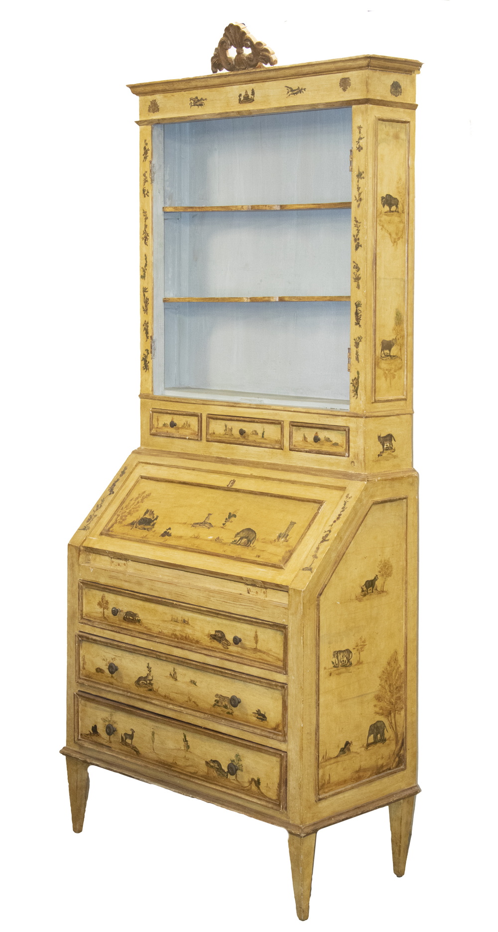 FRENCH PAINTED BOOKCASE DESK 19th