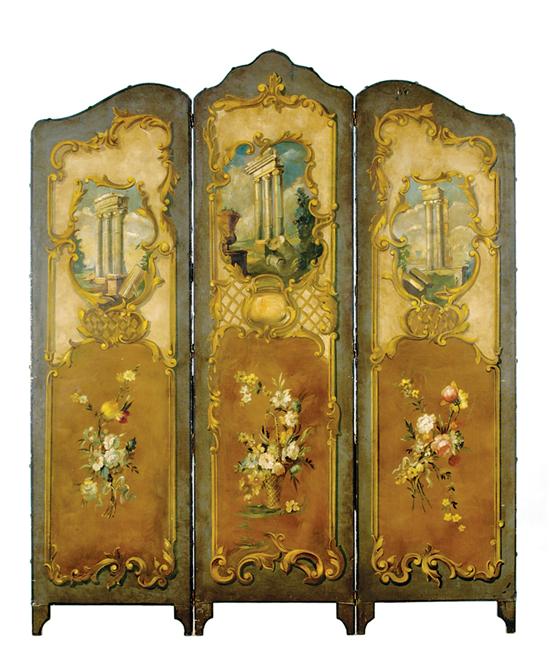 French painted canvas three-panel