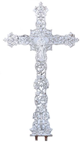 FRENCH PAINTED CAST IRON CRUCIFIX