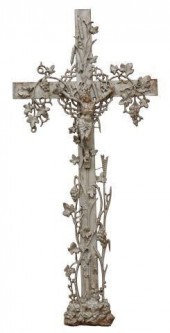 FRENCH PAINTED CAST IRON CRUCI