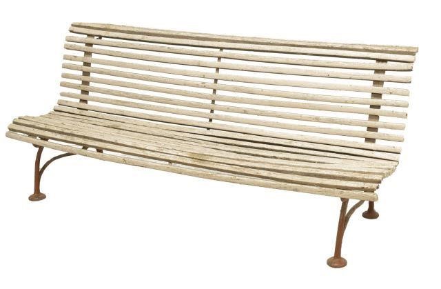 FRENCH PAINTED OAK SLATTED CAST RON