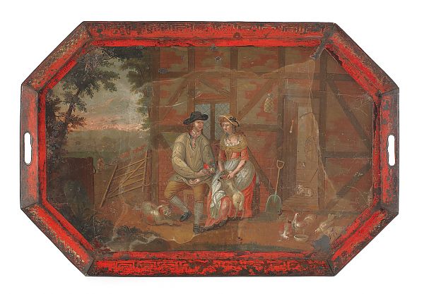 French painted tin tole tray 19th