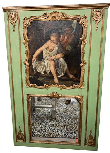 FRENCH PAINTED TRUMEAU MIRROR,