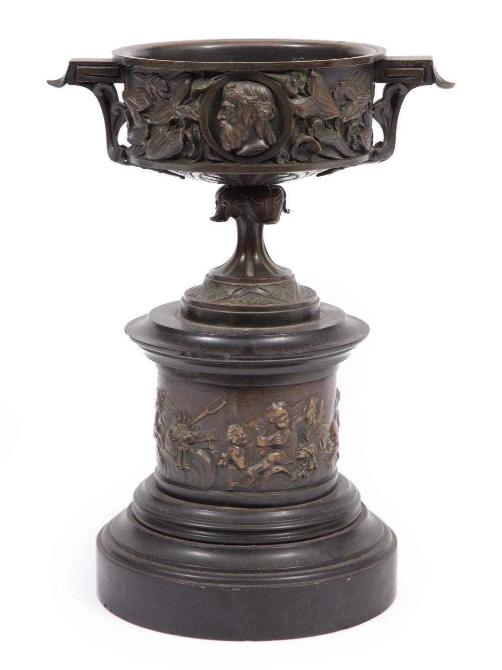 FRENCH PATINATED BRONZE AND SLATE