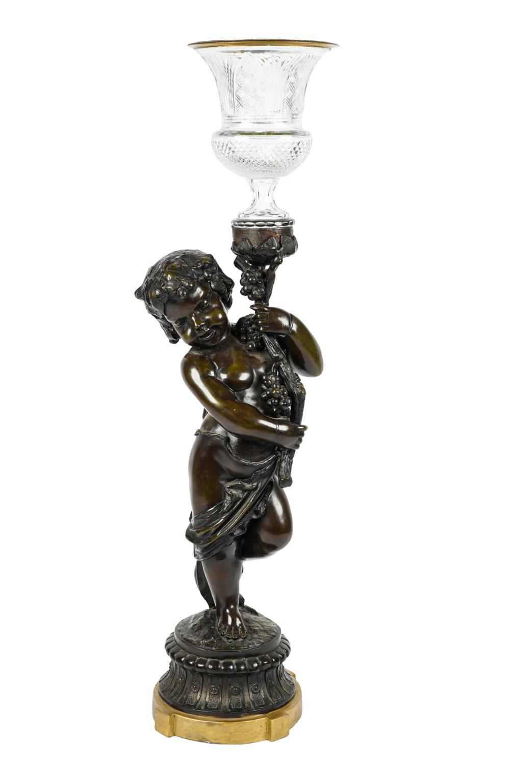 FRENCH PATINATED BRONZE & CRYSTAL
