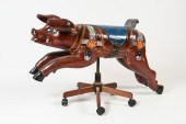FRENCH PIG CAROUSEL: Hand-carv