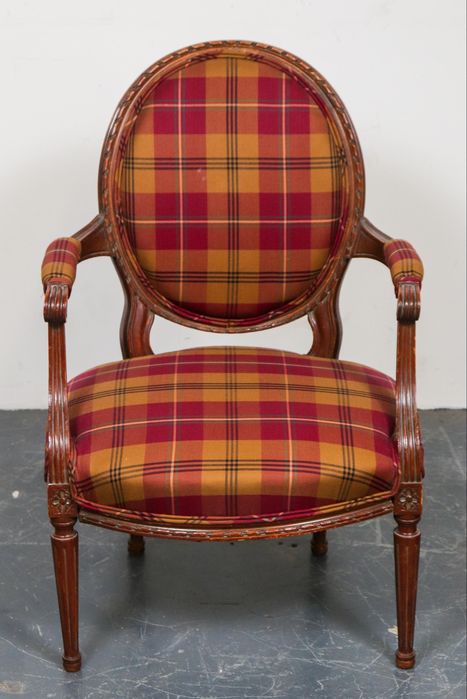 FRENCH PLAID UPHOLSTERED FAUTEUIL