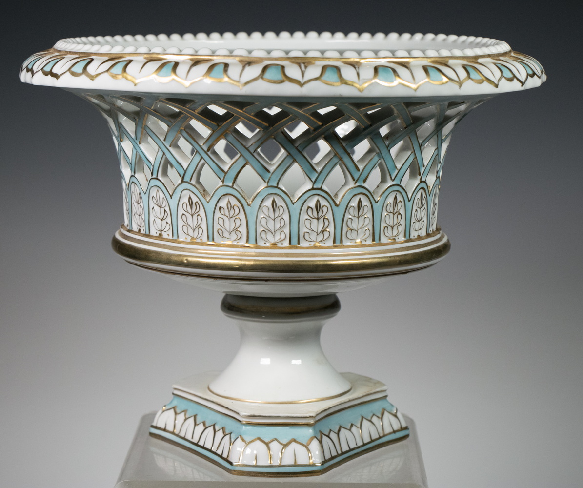 FRENCH PORCELAIN FOOTED BASKET 19th