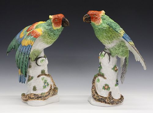 FRENCH PORCELAIN PARROTSTwo Late