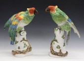 FRENCH PORCELAIN PARROTSTwo La
