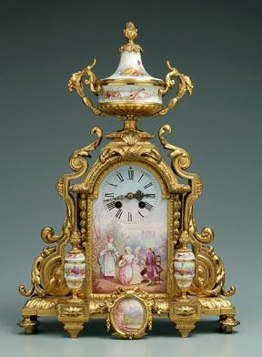 French porcelain shelf clock, urn