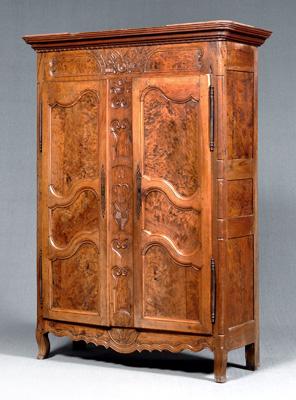 French Provincial burlwood armoire,