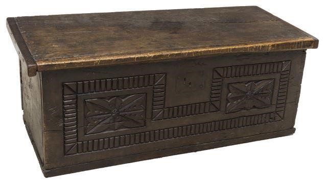 FRENCH PROVINCIAL OAK COFFER TRUNK,