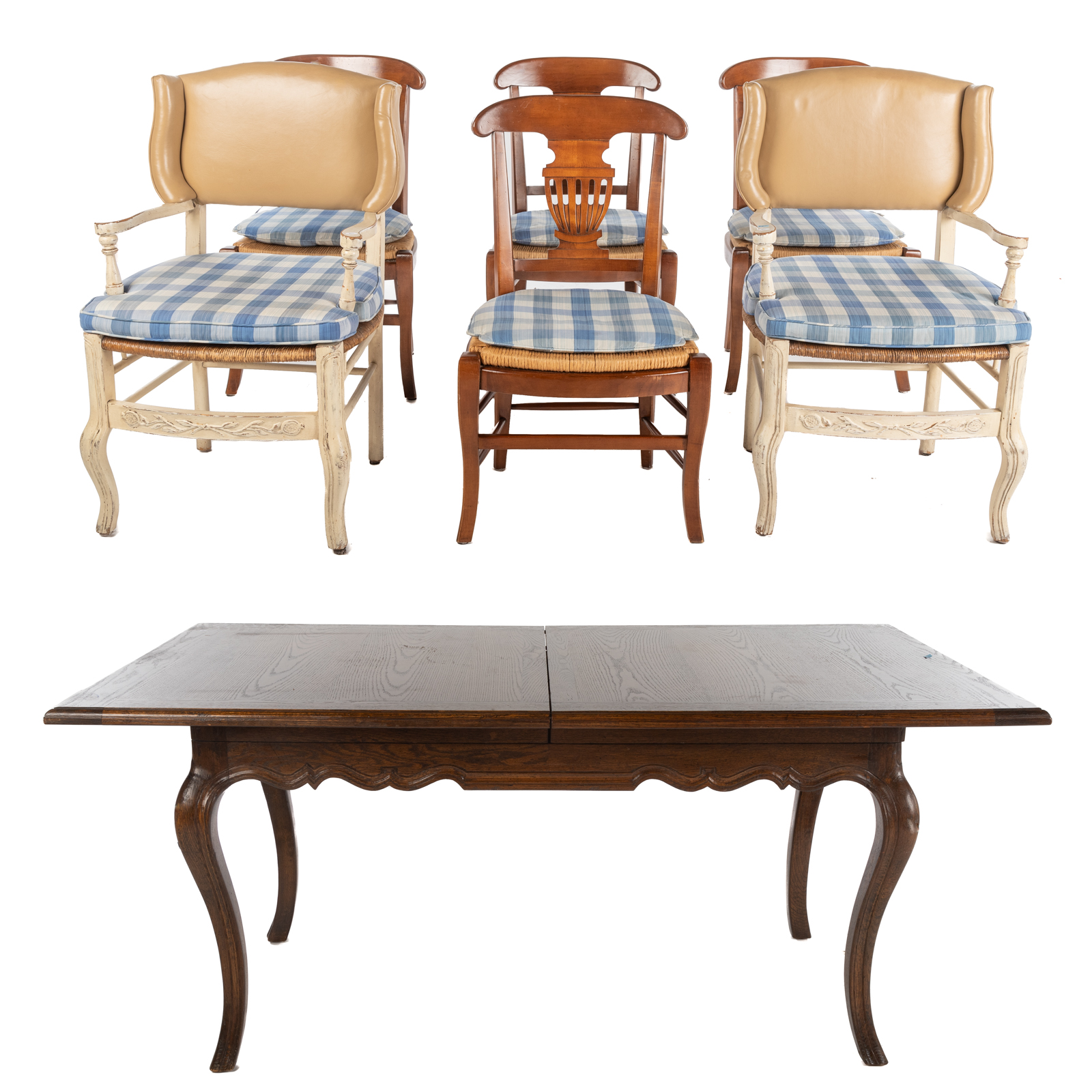 FRENCH PROVINCIAL OAK TABLE & SIX