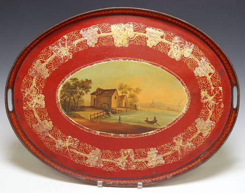 FRENCH RED &AMP; GILT TOLE-PEINTE