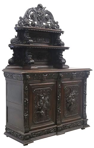 FRENCH SAINT HUBERT CARVED OAK HUNT