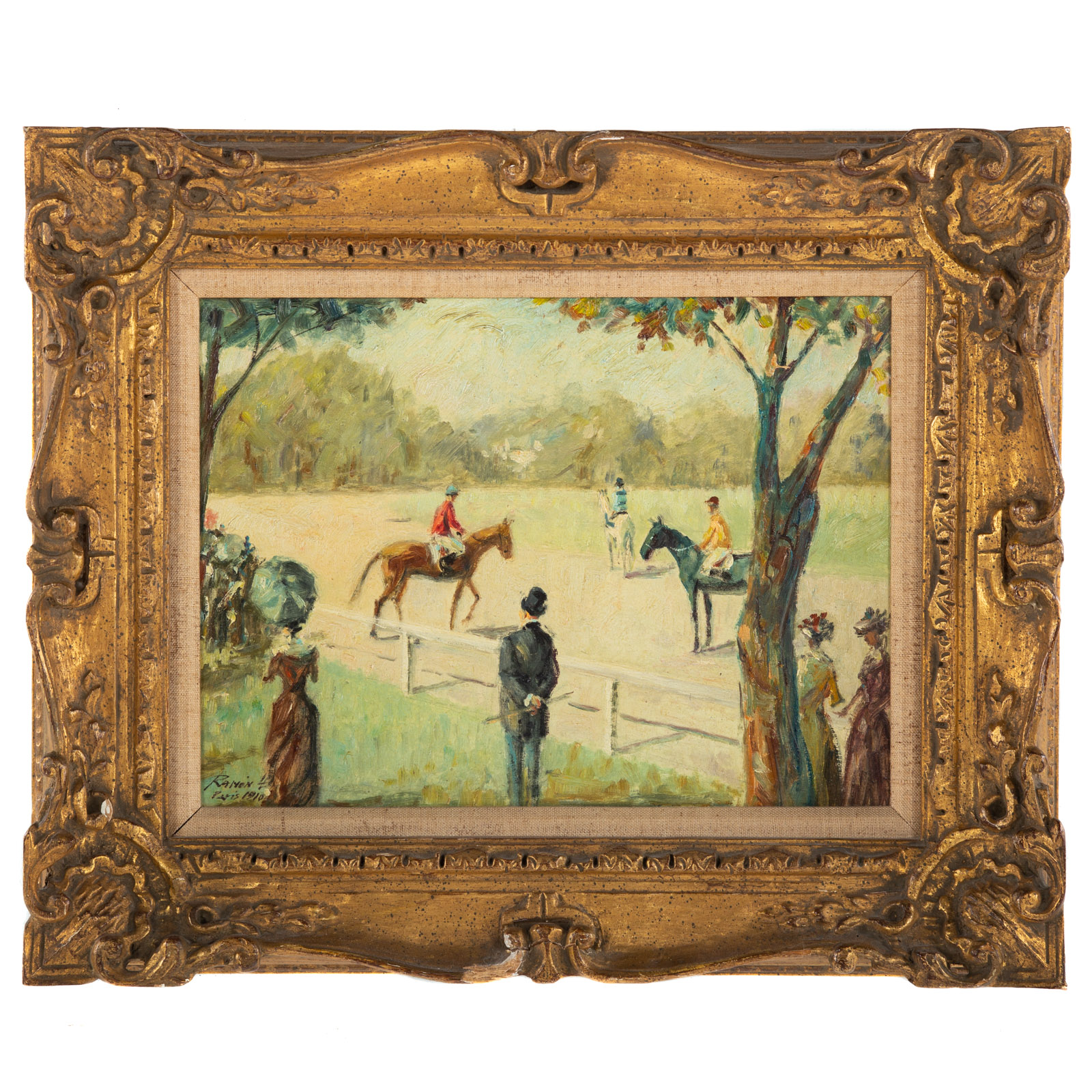 FRENCH SCHOOL. AT THE RACES, OIL
