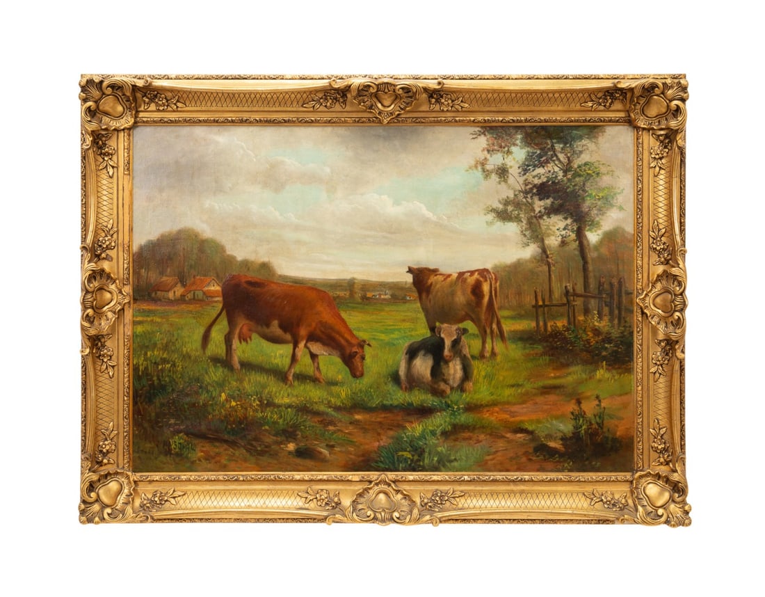 FRENCH SCHOOL, COWS IN PASTURE, OIL