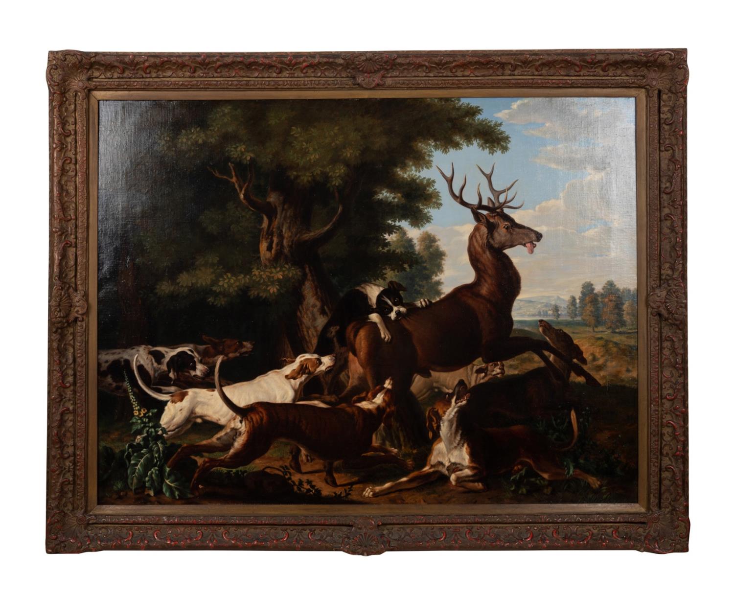 FRENCH SCHOOL "HUNTING SCENE" OIL