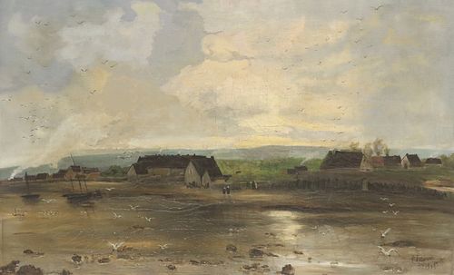 FRENCH SCHOOL OIL PAINTING BEACH
