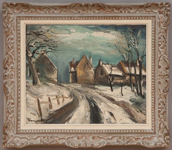FRENCH SCHOOL: ROAD AND HOUSES IN