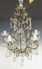 FRENCH SCROLLED IRON & CRYSTAL