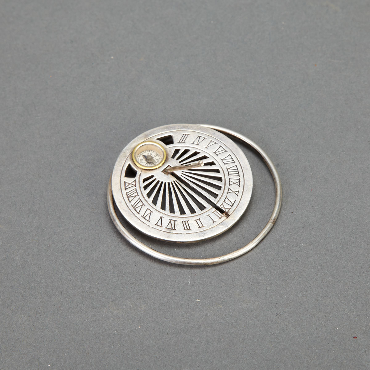 French Silver Pocket Sundial Clip