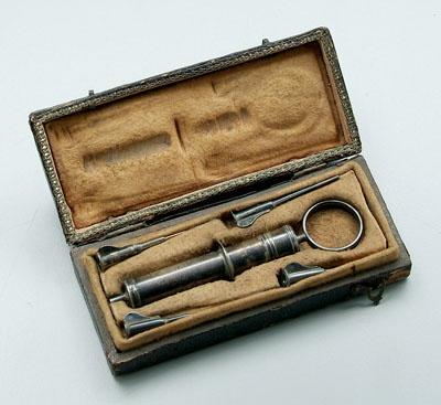 French silver syringe, with four