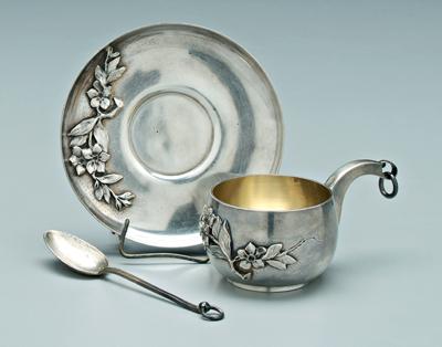 French silver teacup, saucer,