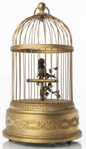 FRENCH SINGING BIRD IN GILT CA