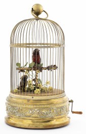 FRENCH SINGING BIRD IN GILT CA