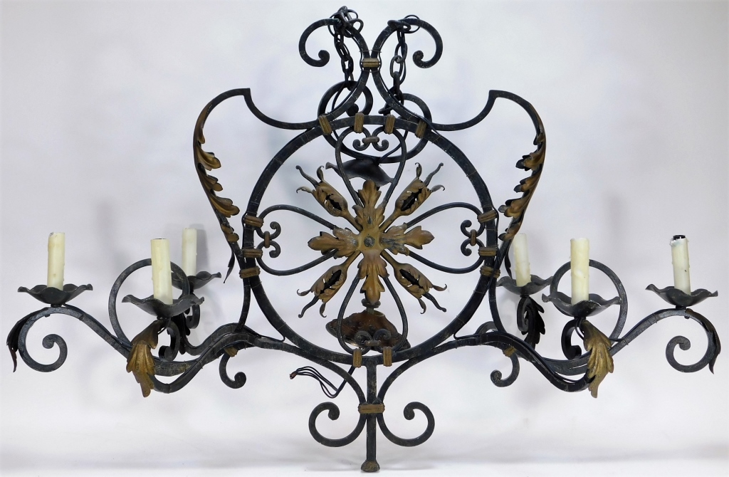 FRENCH SIX LIGHT WROUGHT IRON
