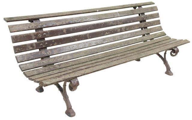 FRENCH SLATTED WOOD & CAST IRON