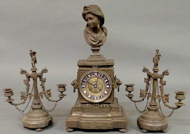 French spelter metal mantel clock