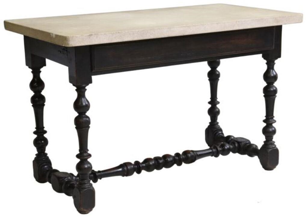 FRENCH STONE-TOP EBONIZED TABLE/