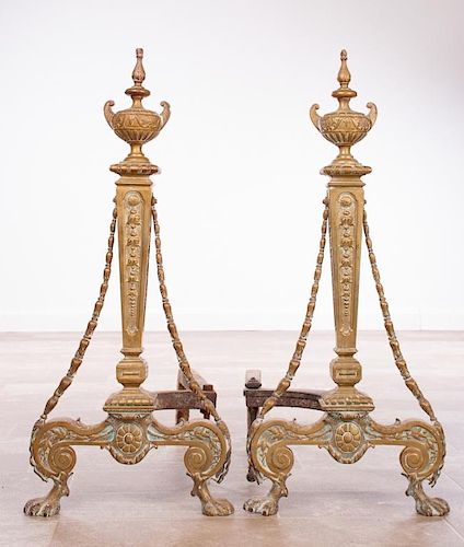 FRENCH STYLE BRASS ANDIRONS