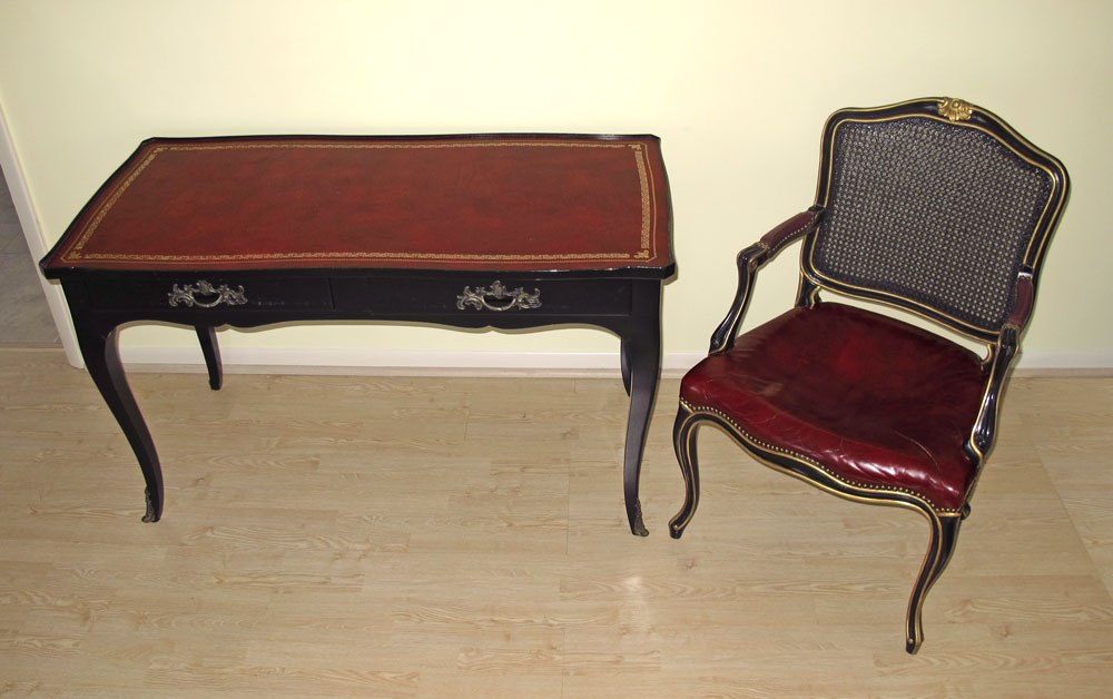 FRENCH STYLE EBONIZED RED LEATHER