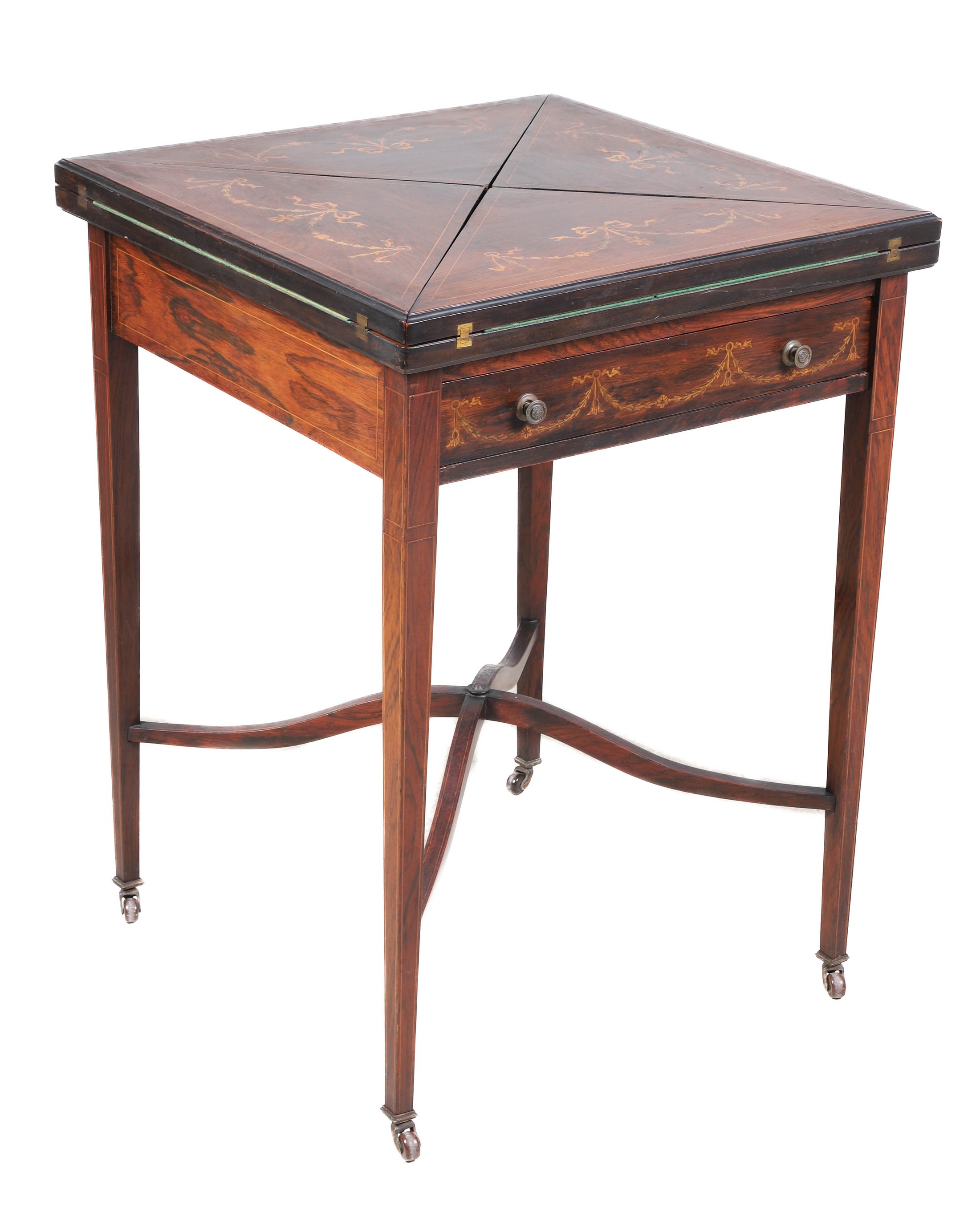 French style inlaid game table, bow